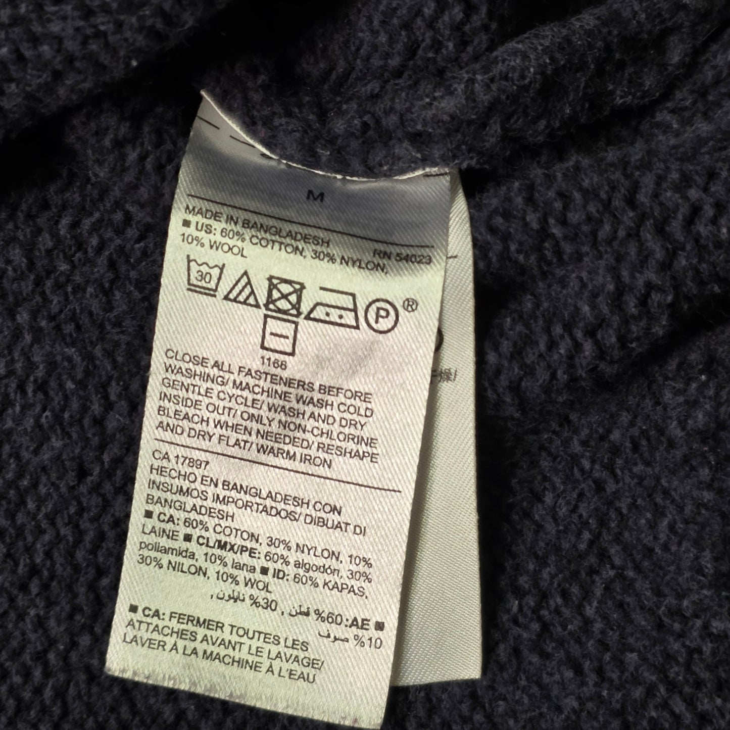 Old Navy Sweater Men’s M Navy Blue Henley Knit Long Sleeve High Neck Cotton Wool
