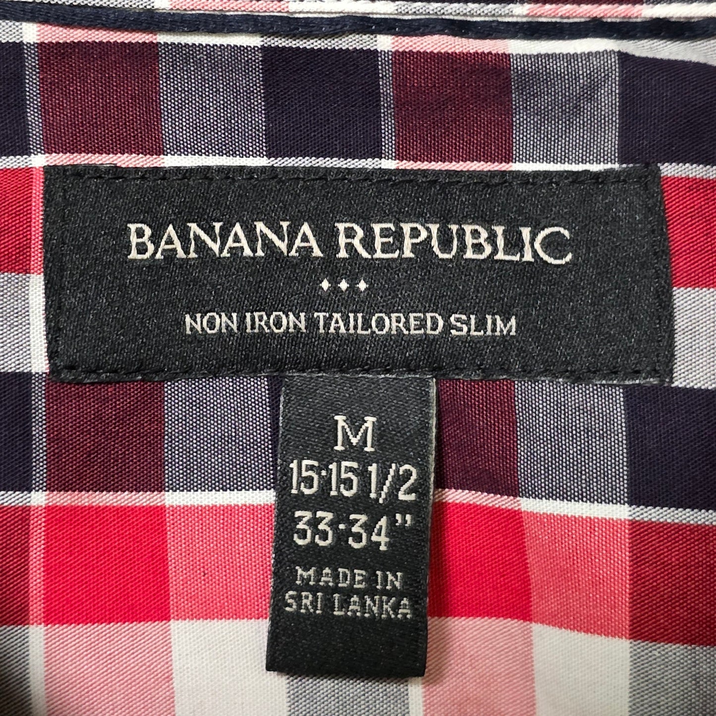 Banana Republic Non-Iron Tailored Slim Fit Crawford Check Shirt Men’s M Red