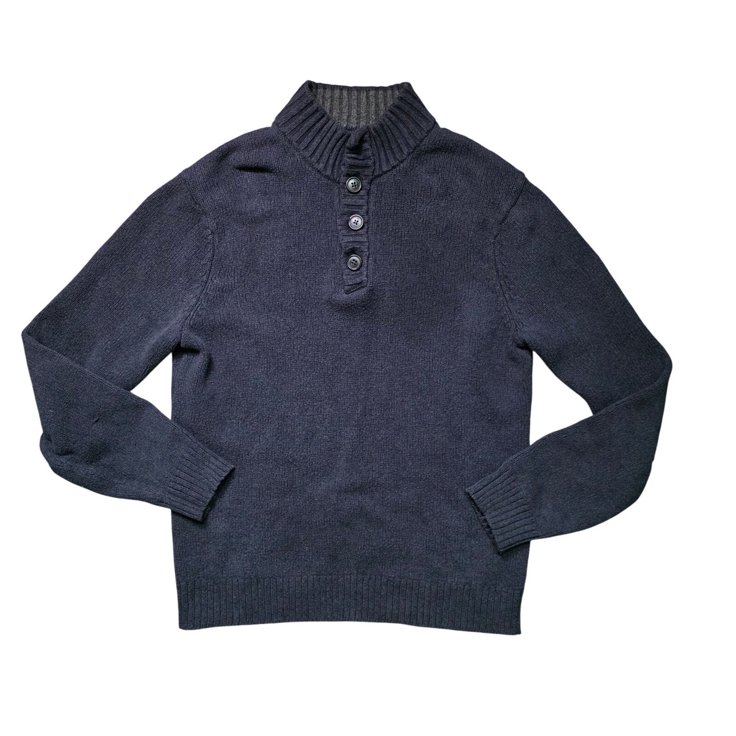 Old Navy Sweater Men’s M Navy Blue Henley Knit Long Sleeve High Neck Cotton Wool