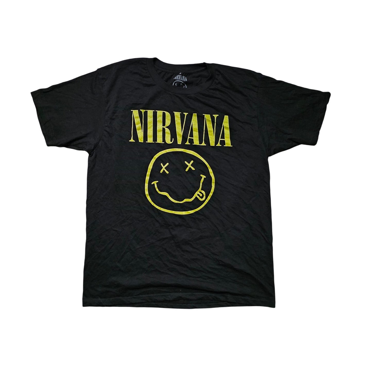 Nirvana Smiley Face Graphic T-Shirt Men’s L Black Rock Band Tee