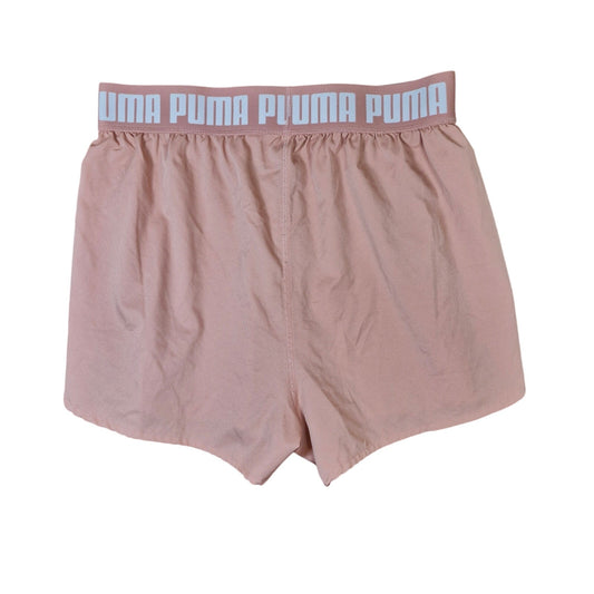 Puma Running Shorts Women L Pink Peach Mesh Lined Elastic Waist Athletic Gym