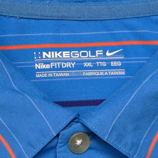 Nike Tour Dri‑Fit Golf Polo Men’s XXL Blue Orange Striped Performance Stretch Top