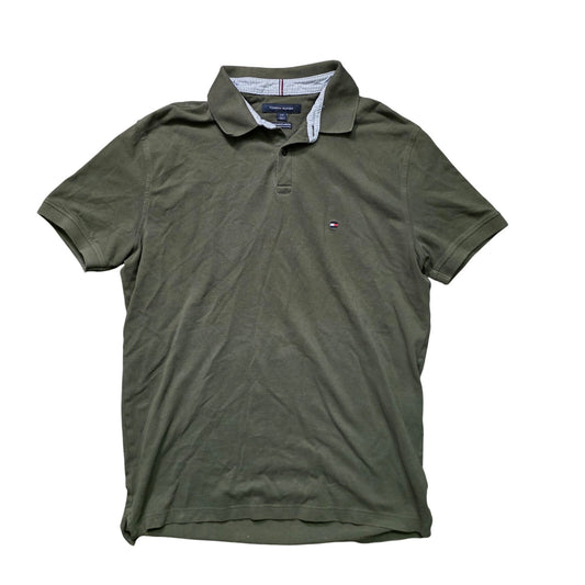 Tommy Hilfiger Polo Shirt Men L Olive Green Stretch Regular Fit Casual