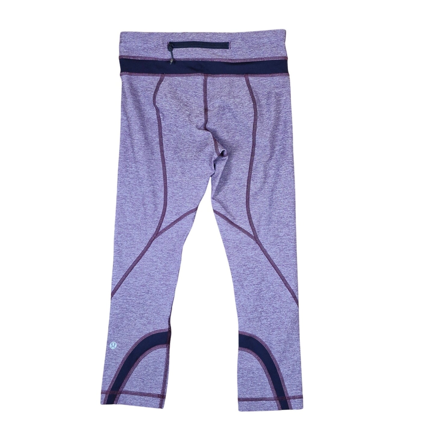 Lululemon Run Inspire Crop II Leggings Striped Back Zip Purple Women's Size 4
